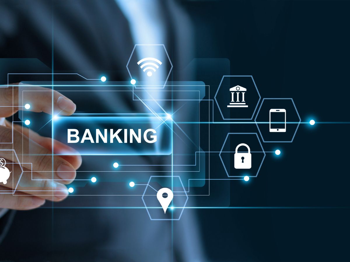 A man clicking on online banking services