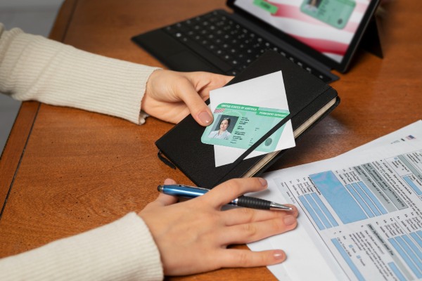 Woman with a residence permit ID